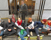 Protesters block an entry point before the inauguration of U.S. President-elect Donald Trump in Washington, DC, U.S., January 20, 2017. REUTERS/Bryan Woolston