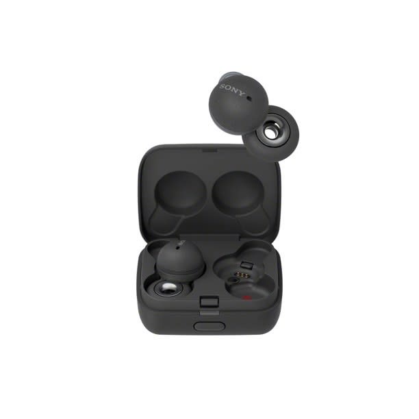 gray sony earbuds in a case