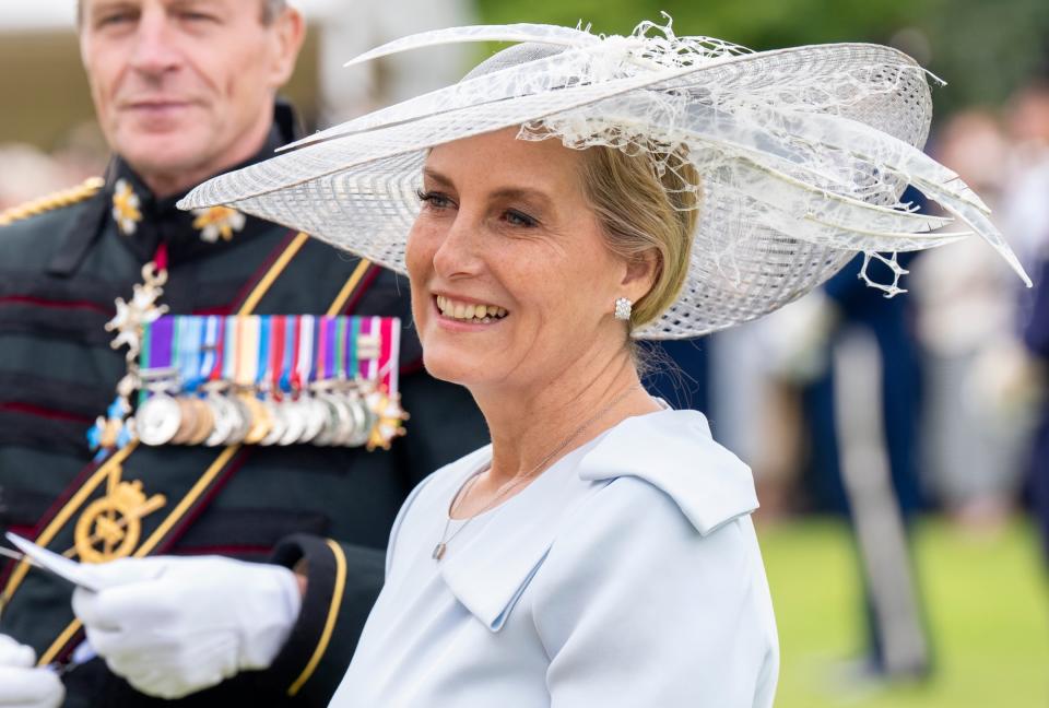 EDINBURGH, SCOTLAND - JULY 2: Sophie, Duchess of Edinburgh greets guests during the Sovereign's Garden Party held at the Palace of Holyroodhouse, which is part of the King's trip to Scotland for Holyrood Week, on July 2, 2024 in Edinburgh, Scotland. (Photo by Jane Barlow - WPA Pool/Getty Images)