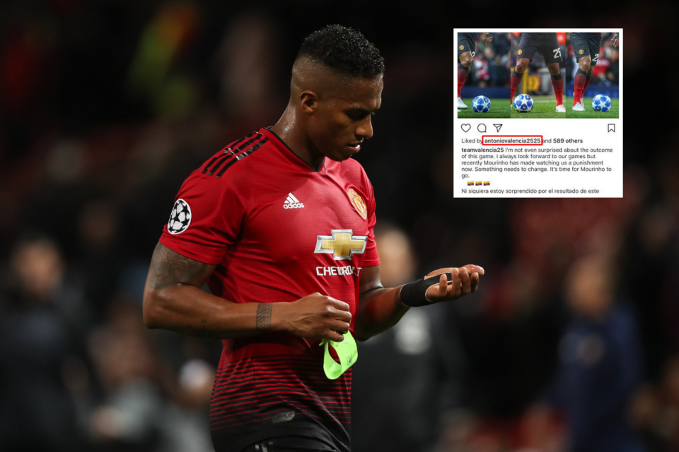 Antonio Valencia could be in hot water with manager Jose Mourinho after liking an Instagram post