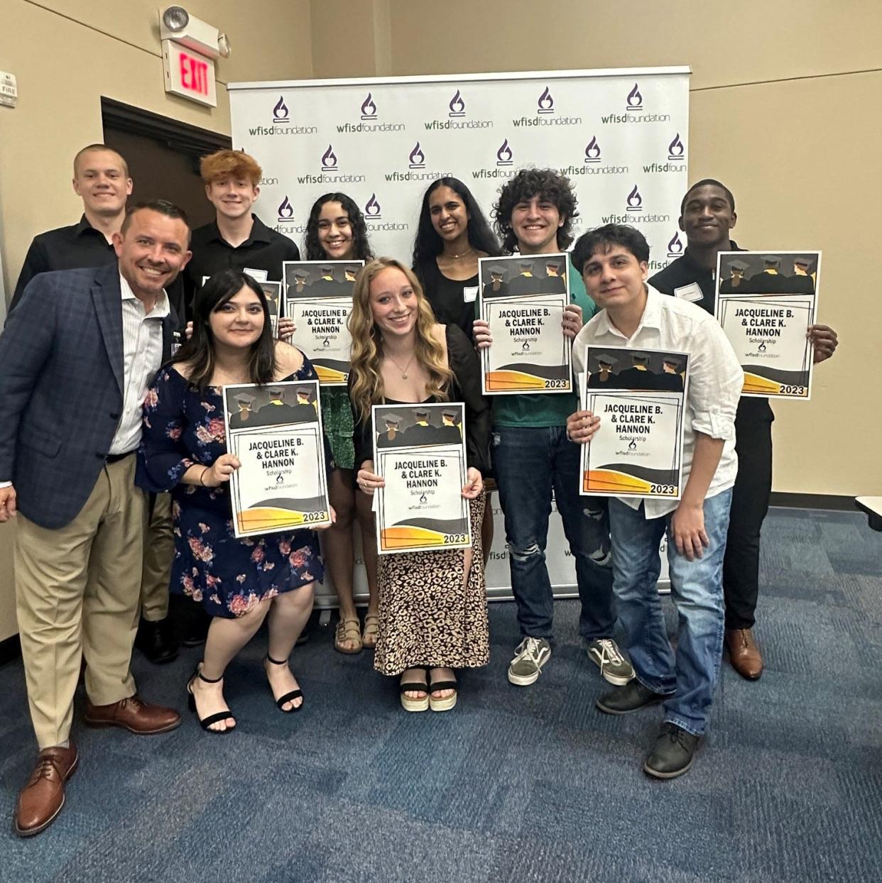The WFISD Foundation announced scholarship winners Tuesday, May 9, 2023, during the organization's third annual scholarship reception. Dr. Donny Lee, far left in front, is shown here with some of the many scholarship winners.