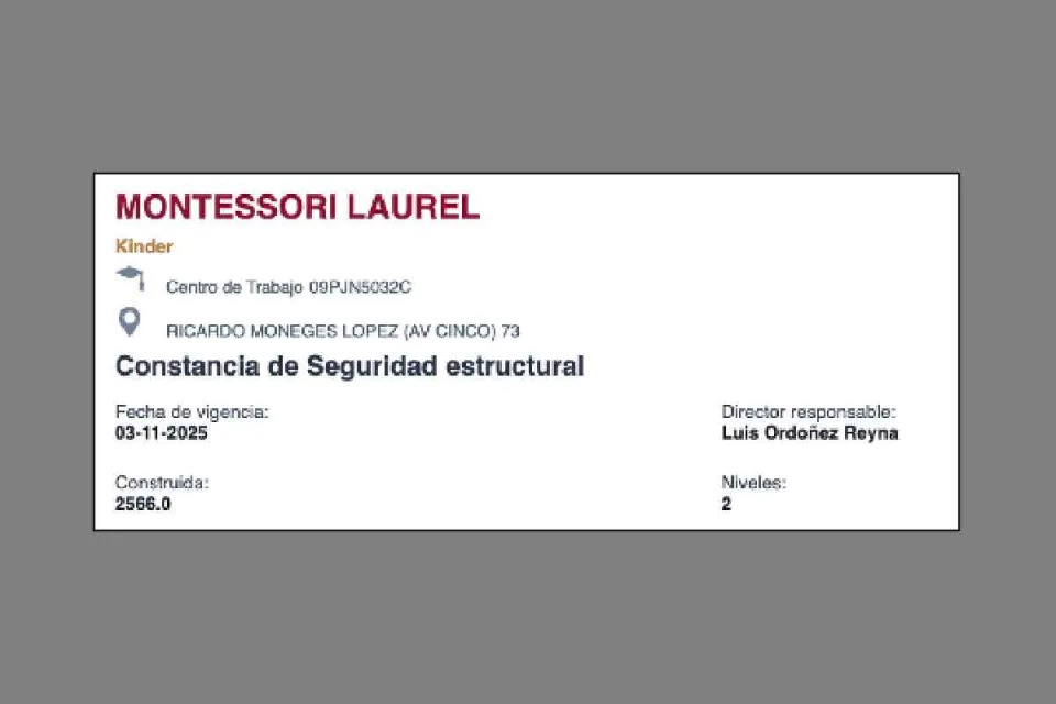 Gráfica con los datos del reglamento de protección civil de para construir escuelas seguras.