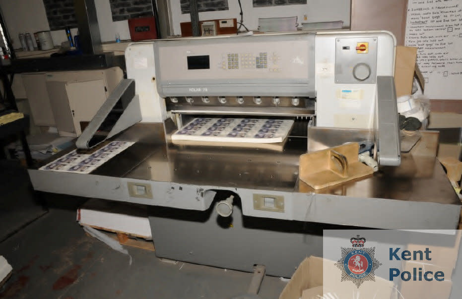 The gang ran a printing press out of an office in Beckenham. (Kent Police / SWNS)
