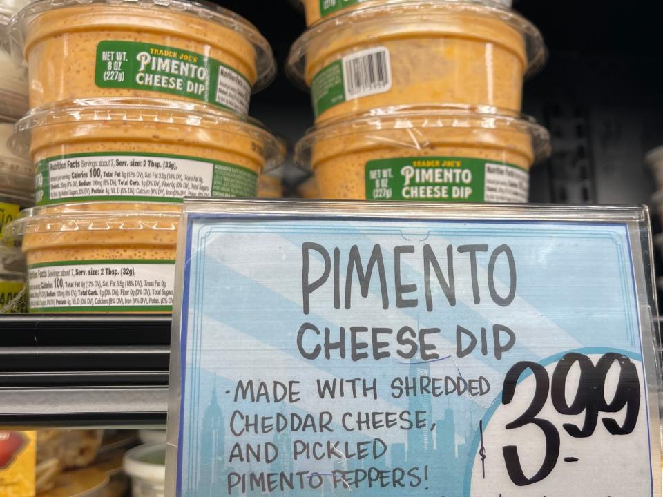 Containers of pimento cheese dip at Trader Joe's