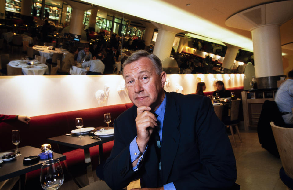 LONDON - OCTOBER 11: Terence Conran at the opening of his new restaurant Mezzo, in Soho, London, on October 11, 1995. (Photo by David Levenson/Getty Images)