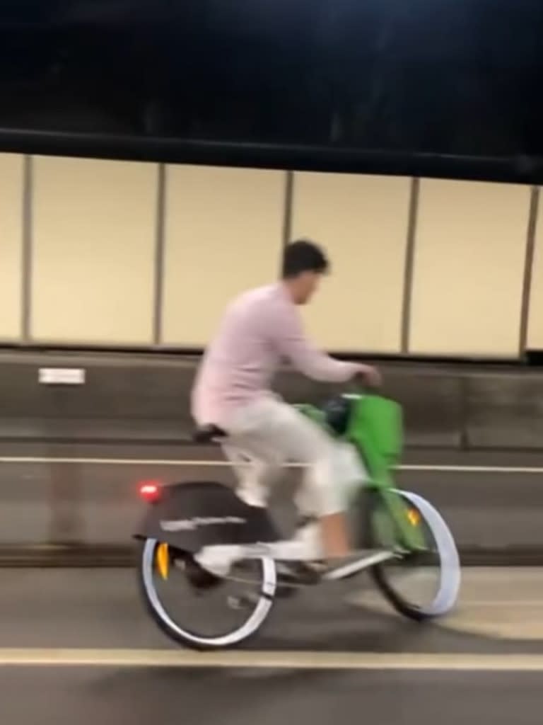 Man has been filmed crashing rented e-bike in Sydney cross-city tunnel. Picture: Tik Tok