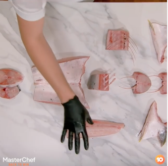 Fish cut up into pieces on MasterChef