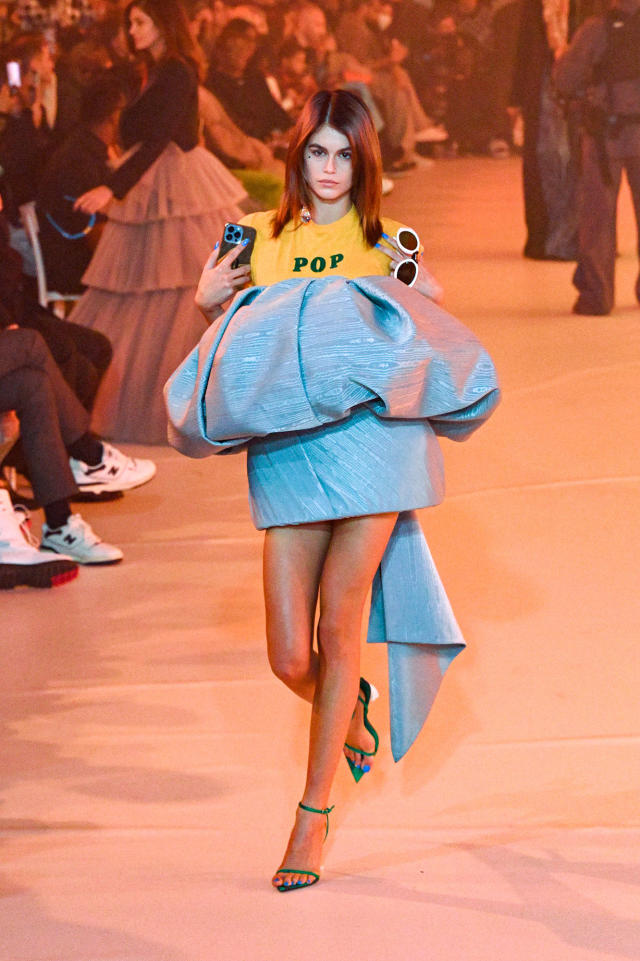 Model Kaia Gerber wears a creation as part of the Chanel Ready To Wear  Spring-Summer 2020 collection, unveiled during the fashion week, in Paris,  Tuesday, Oct. 1, 2019. (Photo by Vianney Le