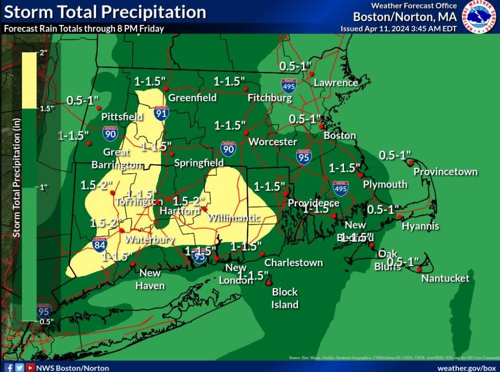 The storm should bring more than an inch of rain to Rhode Island, according to the National Weather Service.