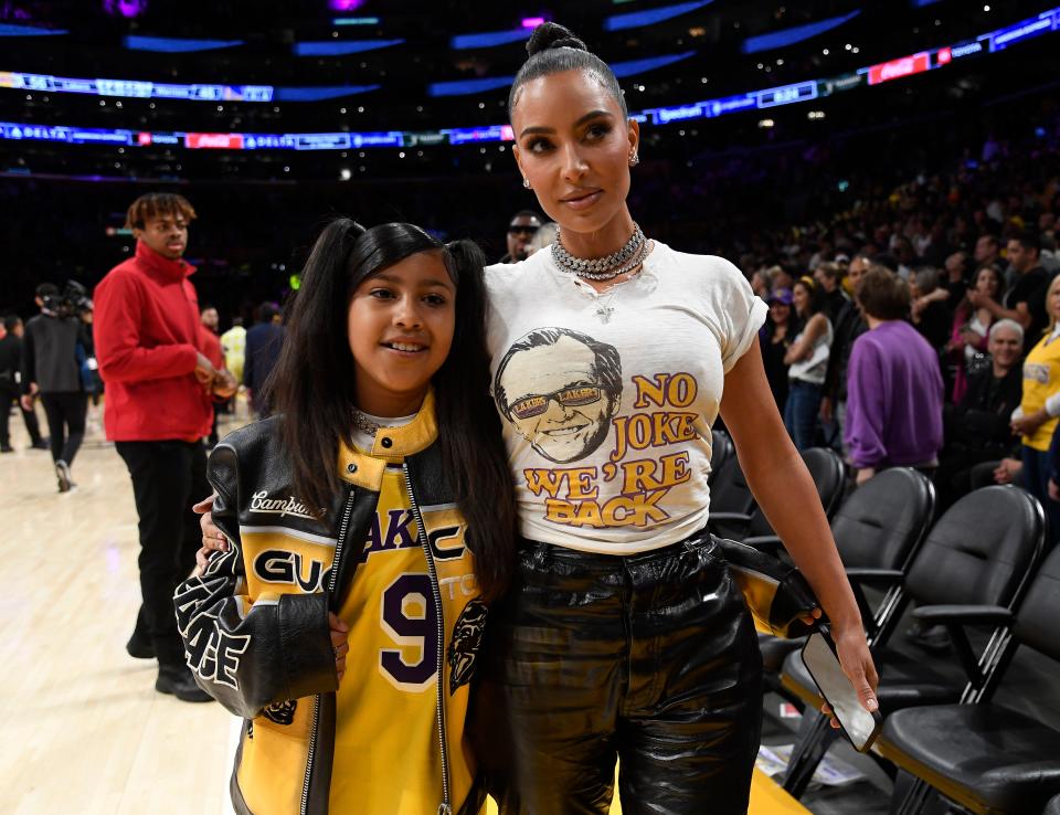 Kim Kardashian and daughter North West at the Western Conference Semifinal Playoff game between the Los Angeles Lakers and Golden State Warriors on May 12, 2023 in Los Angeles.