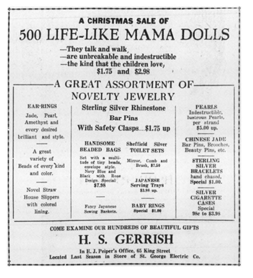 An H. S. Gerrish advertisement from The St. Augustine Evening Record on Dec. 19, 1922.