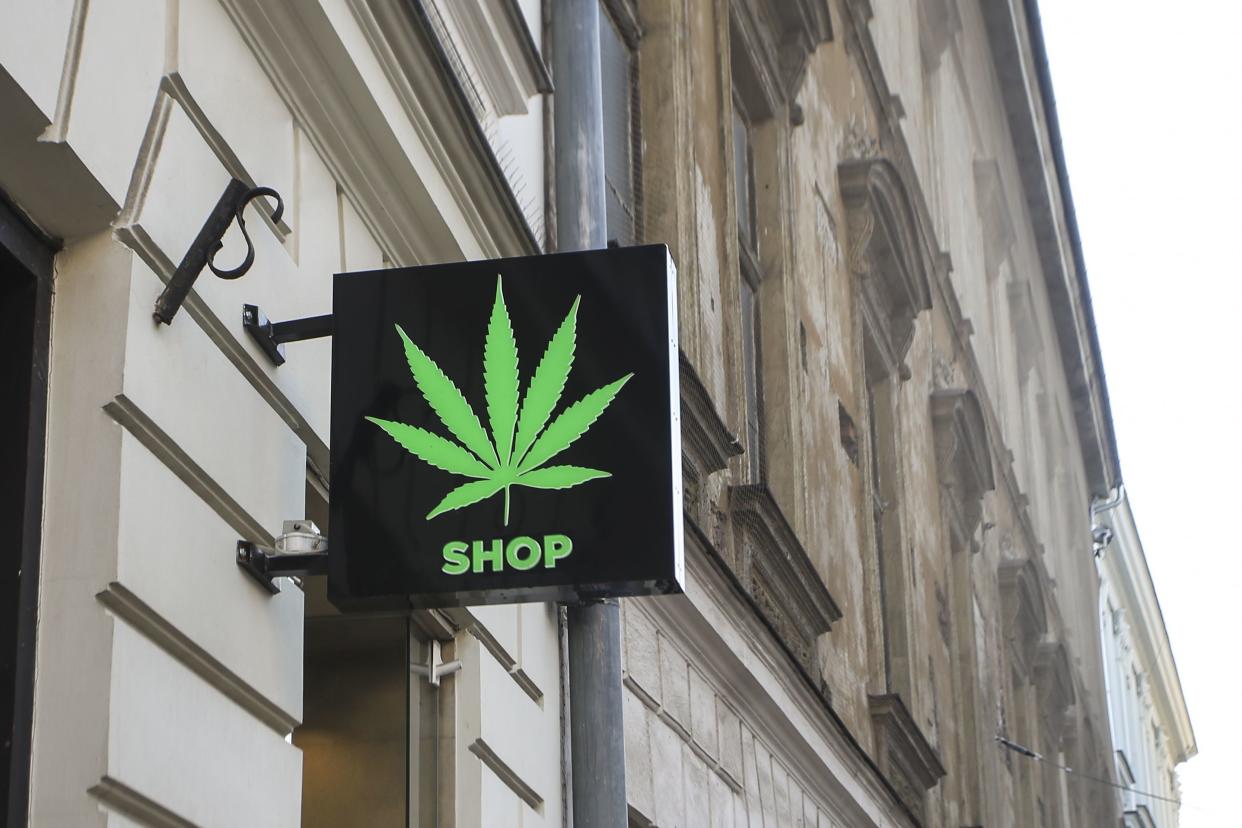 Cannabis store sign on the street.