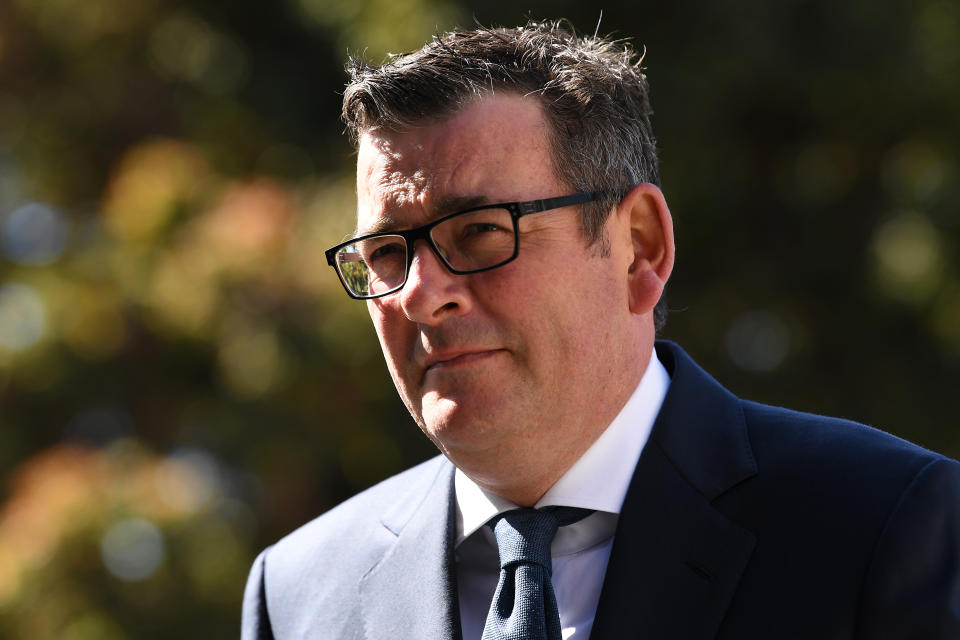 Victorian Premier Daniel Andrews arrives to speak to the media outside Victoria Parliament in Melbourne, Thursday, October 7, 2021. Source: AAP