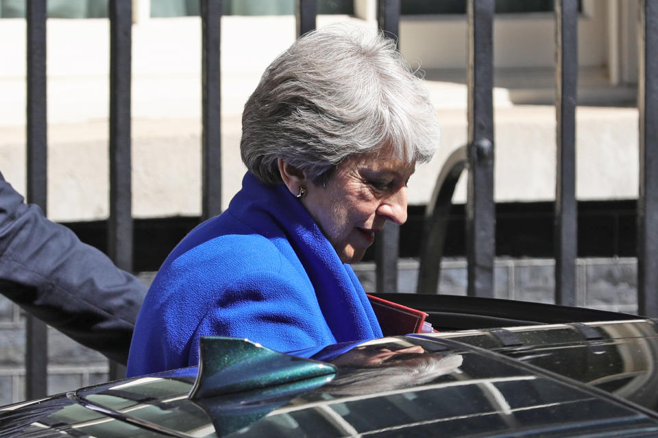 Prime Minister Theresa May leaves 10 Downing Street, London, as she heads to the House of Commons for her last Prime Minister's Questions.