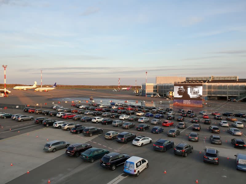 Drive-in cinema, set up during the coronavirus disease (COVID-19) outbreak at the Vilnius International Airport