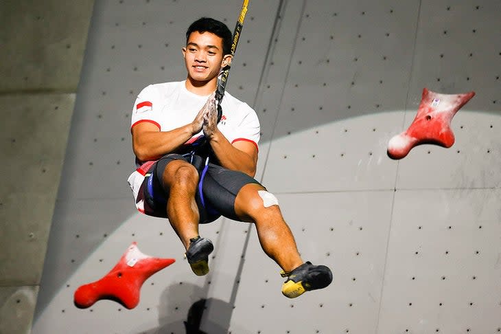 Katibin beat the world record not once, but twice during qualifiers in Villars. With a final time of 5.04 seconds he is within grasp of achieving the mythical sub-5-second bar, a time that was thought untouchable just a few years ago. (Photo: Dimitris Tosidis/IFSC)