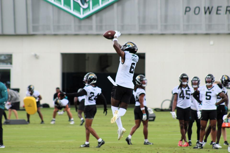 Jacksonville Jaguars safety Darnell Savage makes a catch during day one of organized team activities.
