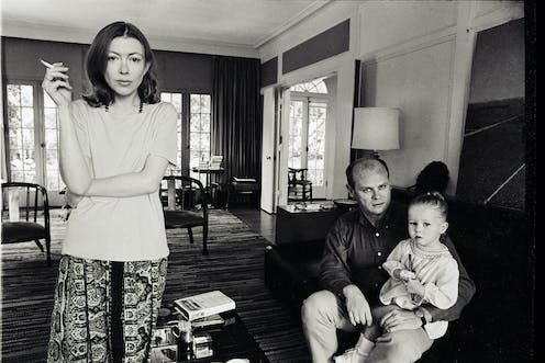 <span class="caption">Joan Didion and her family in a production still from The Center Will Not Hold</span> <span class="attribution"><a class="link " href="https://media.netflix.com/en/only-on-netflix/80117454/assets/eyJpZCI6ImYzbWg2bDZocCIsIm5hbWUiOiI3MDA2X01fSldfSm9hbi1RdWludGFuYS1Kb2huLTEuSlBHIn0=" rel="nofollow noopener" target="_blank" data-ylk="slk:Julian Wasser;elm:context_link;itc:0;sec:content-canvas">Julian Wasser</a></span>