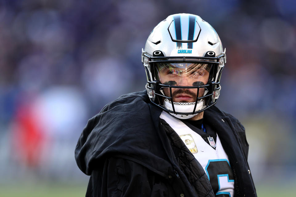 Baker Mayfield will be searching for a new home five months into his Panthers' tenure. (Photo by Rob Carr/Getty Images)