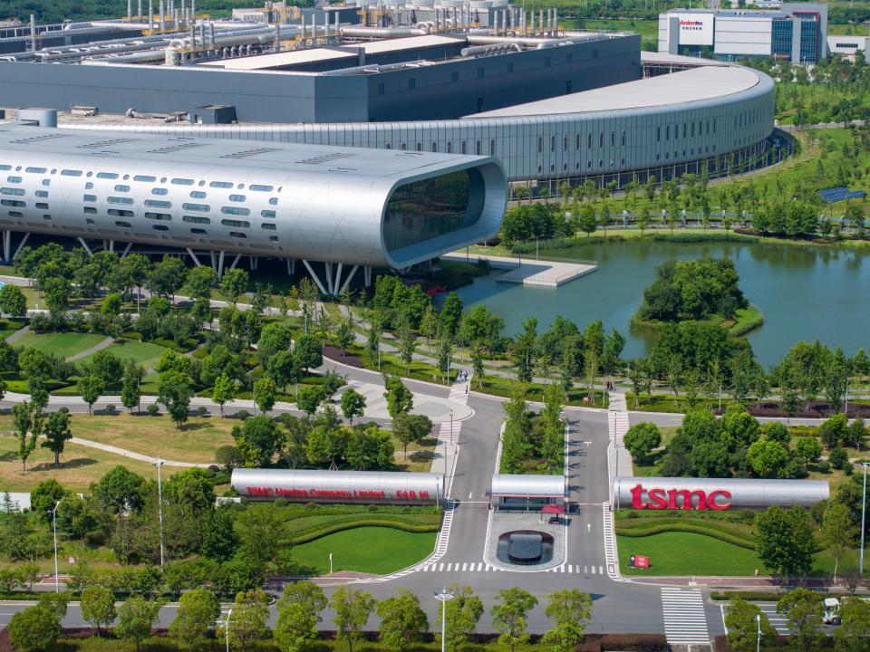 Aerial photo shows the factory of Taiwan Semiconductor Manufacturing Company (TSMC) in Nanjing, Jiangsu province.