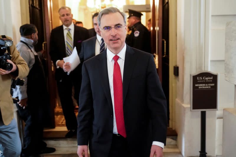 White House Counsel Pat Cipollone departs after meeting with Senate Republicans on Capitol Hill in Washington