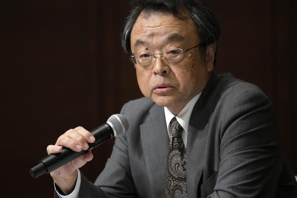 Lawyer and former Prosecutor General Makoto Hayashi speaks during a news conference Monday, June 12, 2023, in Tokyo. An investigation by a major Japanese talent agency into sexual abuse allegations against its founder won’t address monetary or criminality questions but rather aims to prevent such cases in the future, the lead investigator said Monday. (AP Photo/Eugene Hoshiko)