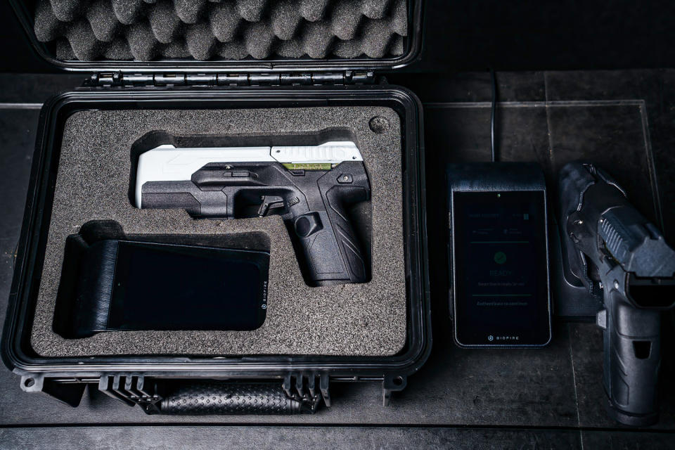 Biofire's biometric weapon uses fingerprint and facial recognition to identify authorized users. (Courtesy Biofire)