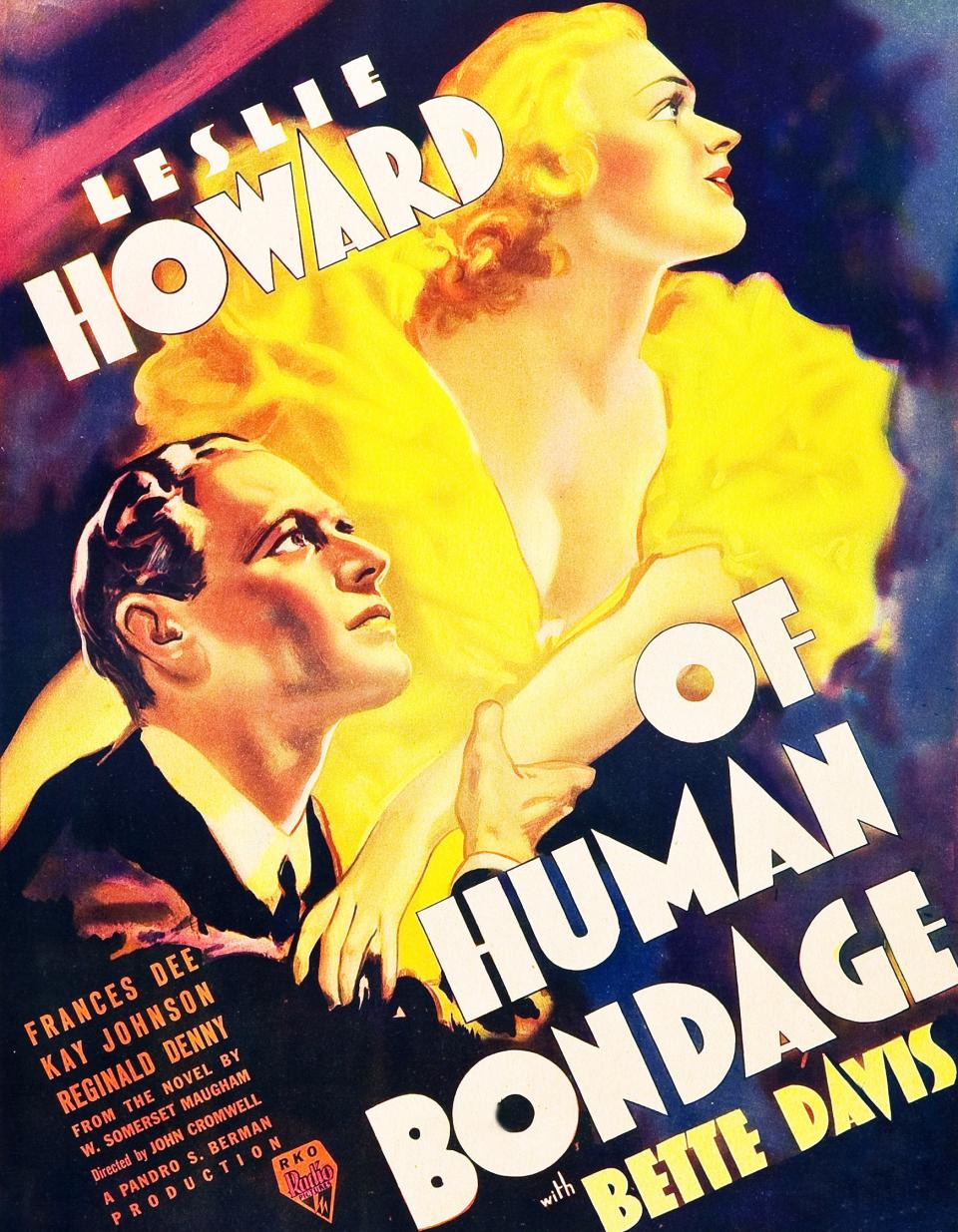 Of Human Bondage, poster, l-r: Leslie Howard, Bette Davis on window card, 1934. (Photo by LMPC via Getty Images)