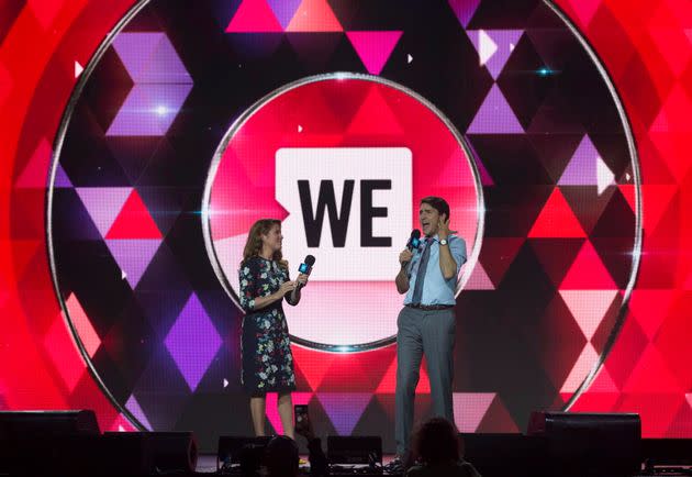 Prime Minister Justin Trudeau and Sophie Gregoire Trudeau appear on stage during WE Day UN in New York City on Sept. 20, 2017.