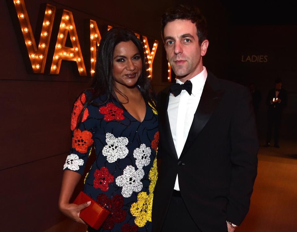 Actors Mindy Kaling (L) and B. J. Novak attend the 2017 Vanity Fair Oscar Party hosted by Graydon Carter at Wallis Annenberg Center for the Performing Arts on February 26, 2017 in Beverly Hills, California.