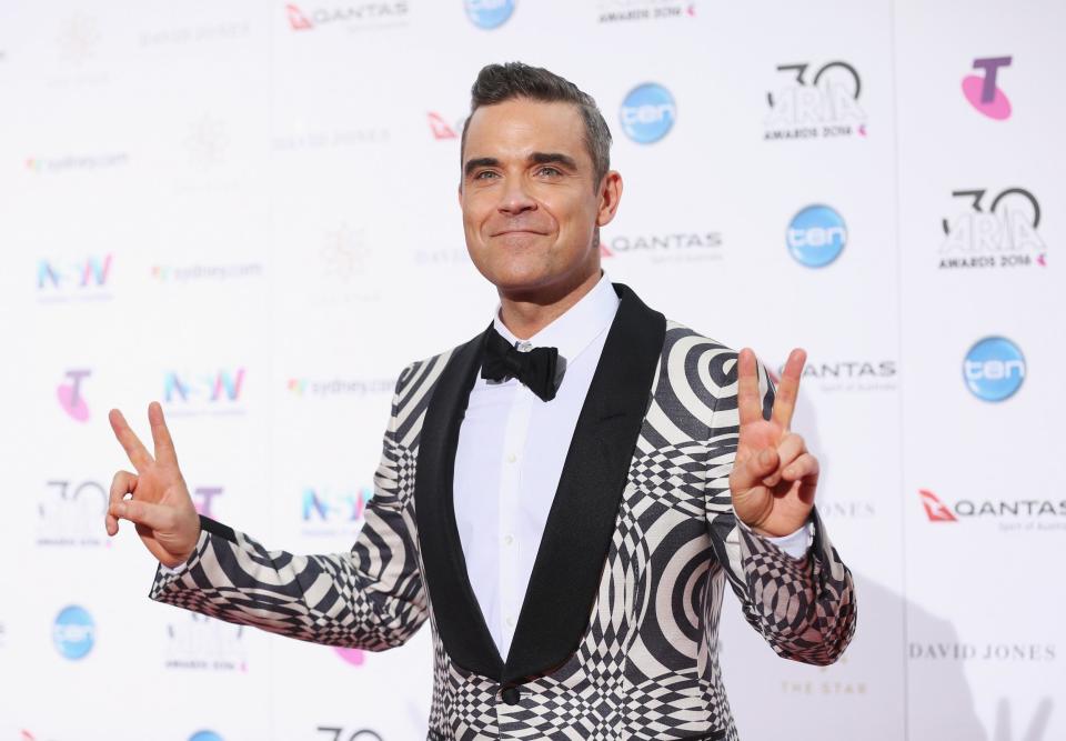 Robbie Williams arrives for the 30th Annual ARIA Awards 2016 at The Star on November 23, 2016 in Sydney, Australia