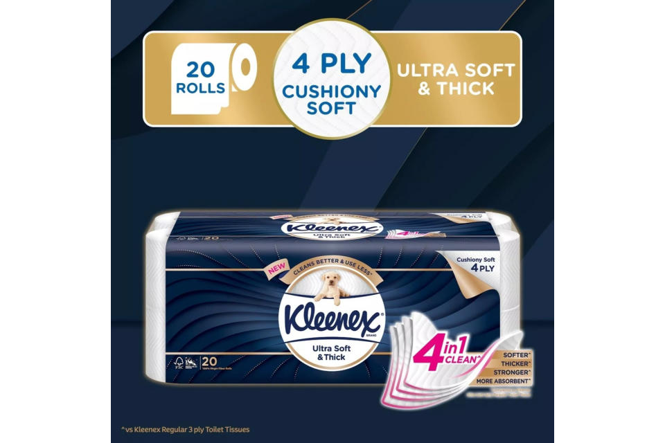 Kleenex Ultra Soft & Thick 4-Ply Toilet Tissue - 20 Rolls. (Photo: Lazada SG)