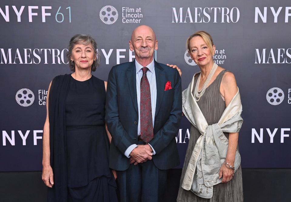 Nina Bernstein Simmons, left, Alexander Bernstein and Jamie Bernstein attend Monday's New York Film Festival premiere of "Maestro."
