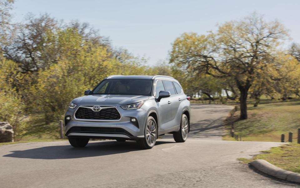 This photo provided by Toyota shows the 2020 Toyota Highlander, a midsize three-row SUV that offers more room and refinements in its redesign for 2020. (Courtesy of Toyota Motor Sales U.S.A. via AP)