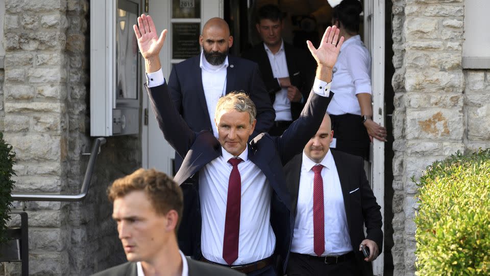 Björn Höcke, the party's top candidate in Thuringia, leaves the AfD's election party on Monday. - Daniel Vogl/dpa/AP