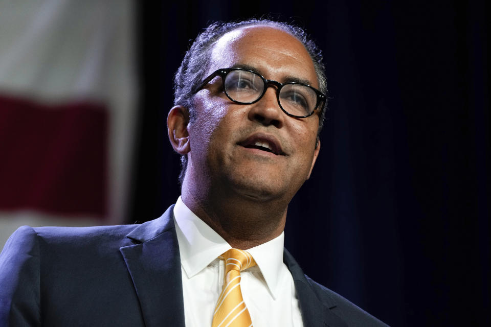 Republican presidential candidate former Texas Rep. Will Hurd speaks at the Republican Party of Iowa's 2023 Lincoln Dinner in Des Moines, Iowa, Friday, July 28, 2023. (AP Photo/Charlie Neibergall)