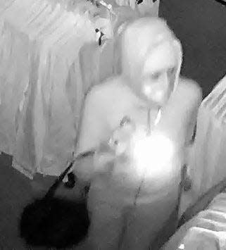 An unidentified couple have burglarized at least four businesses in the Cielo Vista area of El Paso in February and March. The woman is seen in a security camera image during a March 7 burglary of the 5.11 Tactical store on Gateway East Boulevard.