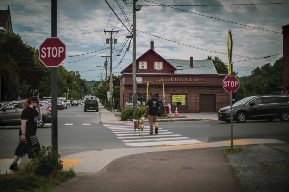 Main street in Montpelier was one one of the most damaged parts of the state's capital in result of 2023 flood which caused massive damages to the city, July 3 2024. A year after catastrophic flooding inundated parts of Vermont, some homeowners are still in the throes of recovery. (AP Photo/ Dmitry Belyakov)