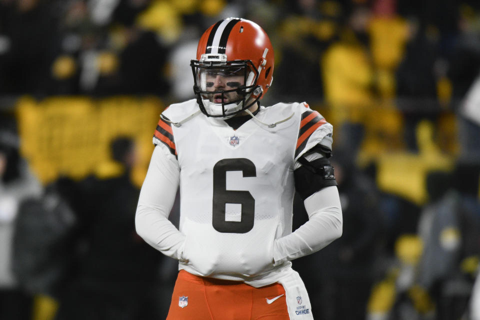 Baker Mayfield had a bad year. There's no way around it. That doesn't mean bringing him back as the starter is an indefensible option for Cleveland. (AP Photo/Don Wright)