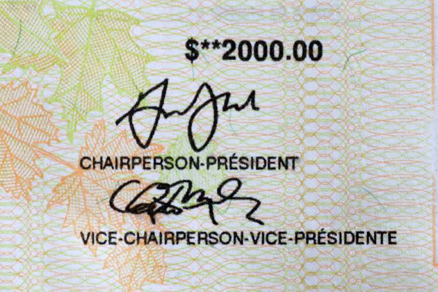 Part of a cheque for the $2,000 Canada Emergency Response Benefit (CERB), a taxable award from the Canadian government made every 4 weeks for eligible workers who have lost their income due to the COVID-19 pandemic.