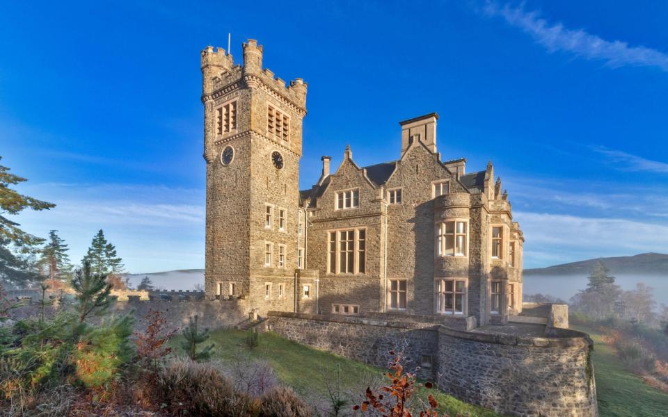 The castle stands overlooking a wide valley