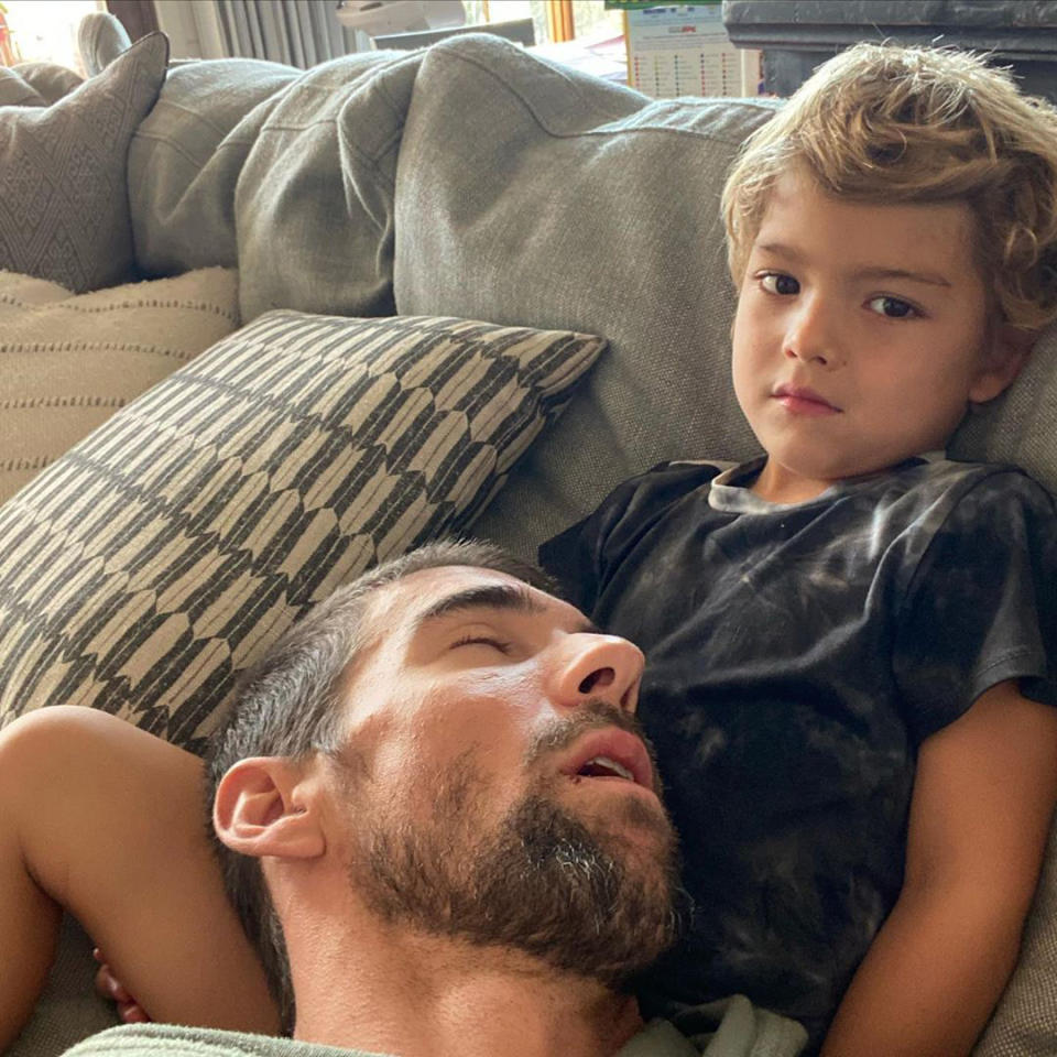 <p>The Olympic swimmer's son Boomer, 4, has his own dedicated Instagram account, which shared <a href="https://www.instagram.com/boomerrphelps/?hl=en" rel="nofollow noopener" target="_blank" data-ylk="slk:this hilarious photo,;elm:context_link;itc:0;sec:content-canvas" class="link ">this hilarious photo,</a> captioned: "Ummm dad? Did you fall asleep on me?? 🙄" </p>