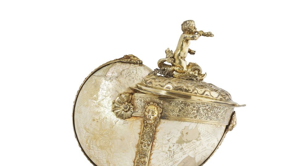 A German silver-gilt mounted nautilus cup and cover estimated to fetch between $100,000 and $150,000 at auction. - Christie's Images Limited 2023