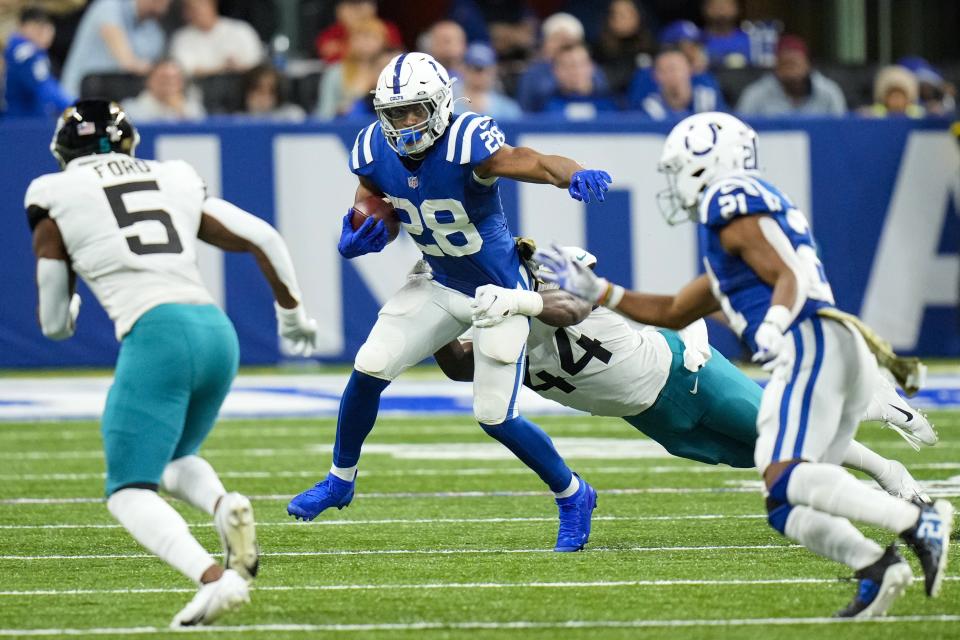 Indianapolis Colts running back Jonathan Taylor has averaged 117 yards rushing in four games against the Jaguars.
