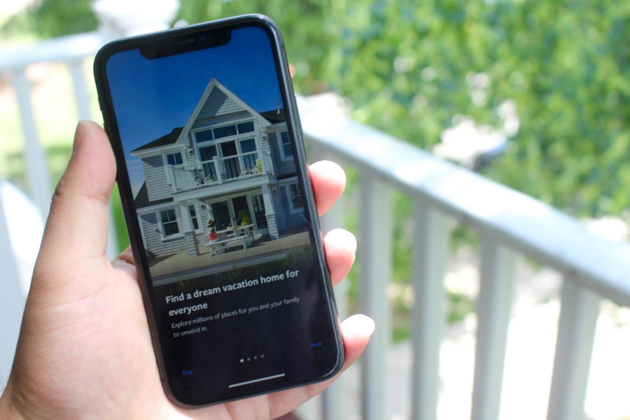 The app Vrbo, which allows vacationers to find short-term rentals to stay in during trips, is shown on a cell phone Monday, June 14, 2021.