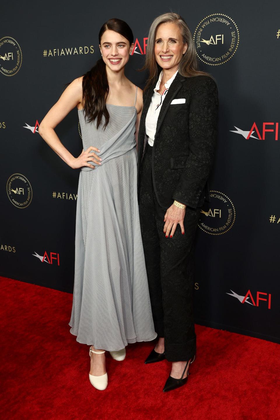 Margaret Qualley and Andie MacDowell at the AFI Awards lunch on March 11, 2022.
