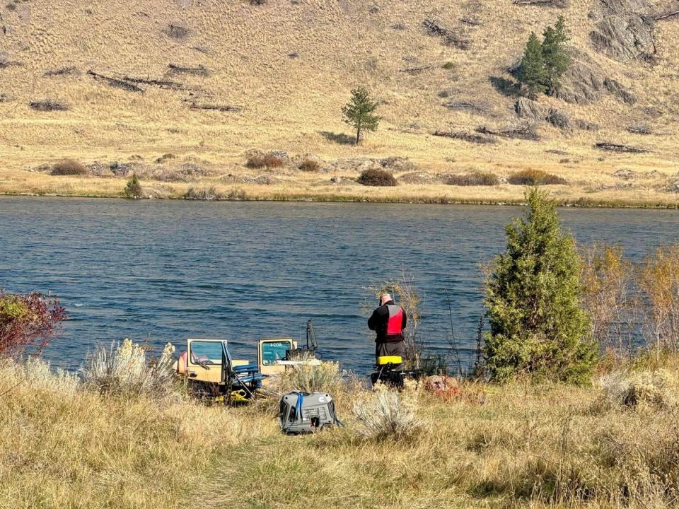 A search and rescue volunteer setting up a sonar machine. The Lewis and Clark County Sheriff’s Office found the body of Meghan Rouns, who disappeared while riding her horse on Friday near Helena, Montana (Provided by Jake Martenis)