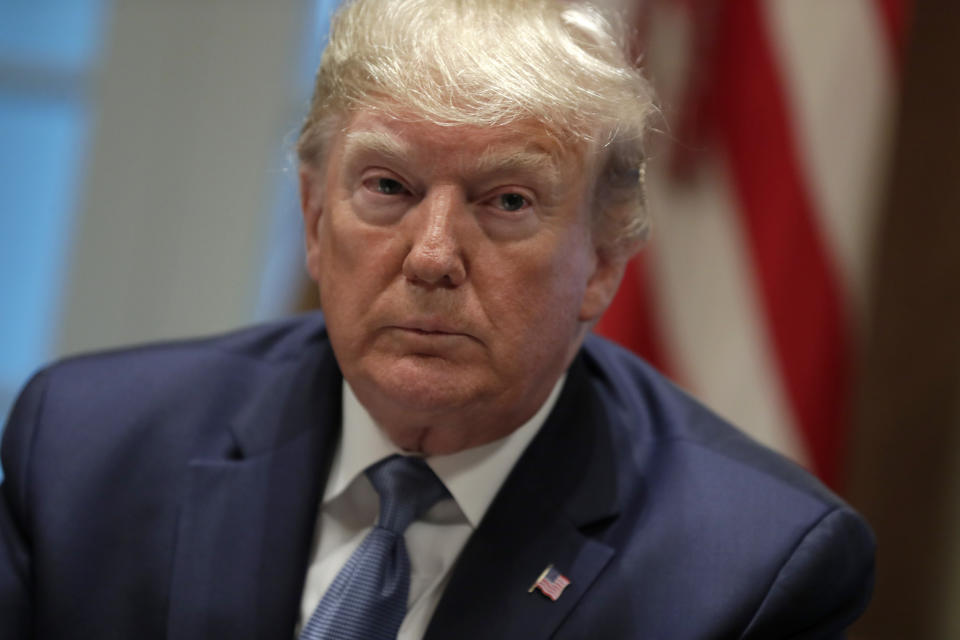 President Donald Trump speaks during a roundtable on school choice in the Cabinet Room of the White House, Monday, Dec. 9, 2019, in Washington. (AP Photo/ Evan Vucci)