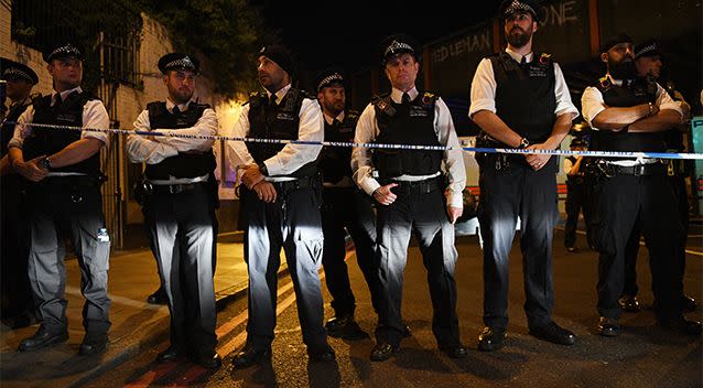 Police officers at the scene of the van attack in north London. Photo: AP