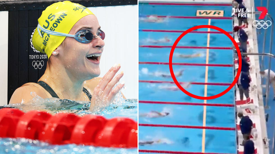 Pictured here, Kaylee McKeown reacts after claiming gold in the women's 100m backstroke.